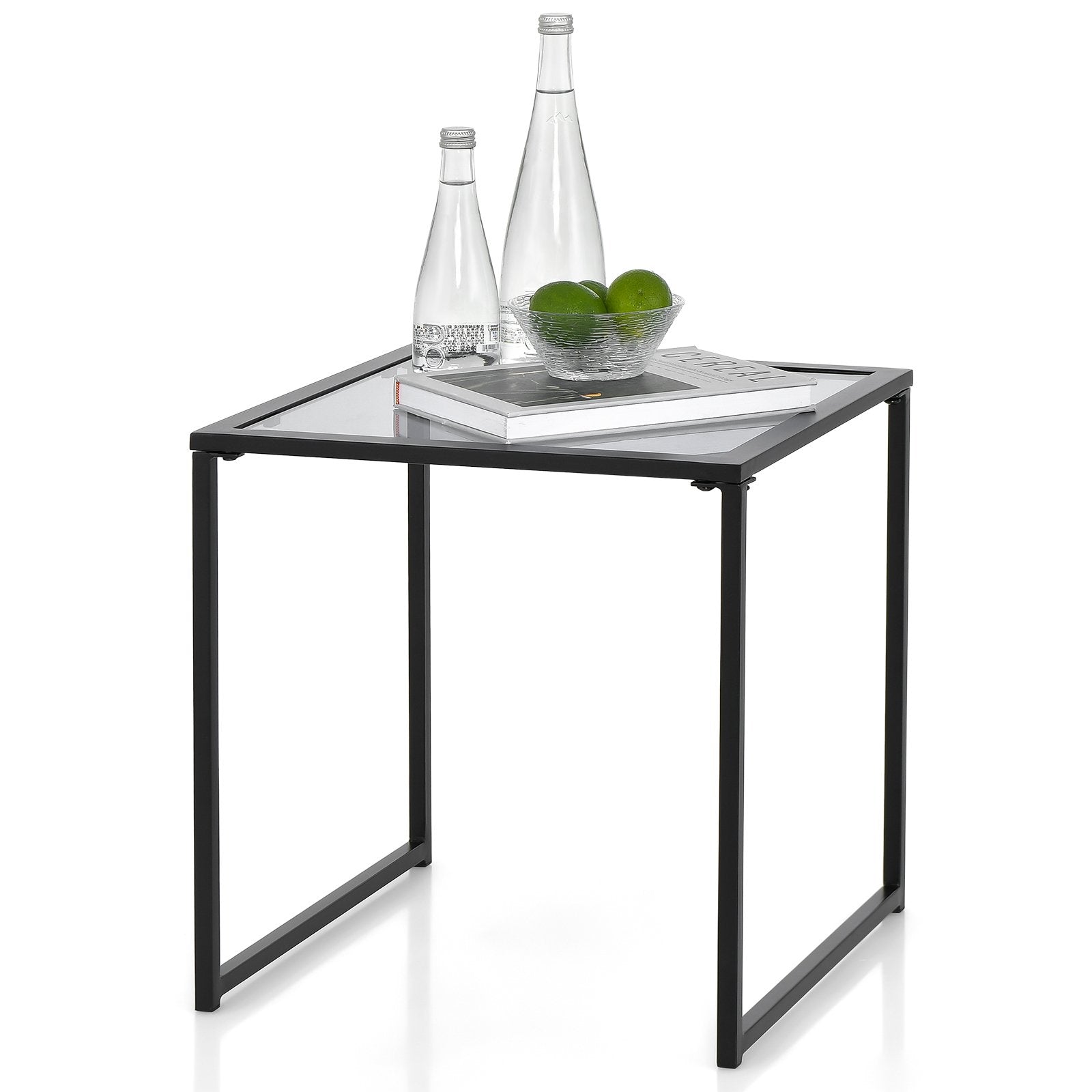Tempered Glass Side Table with Metal Frame for Indoor and Outdoor, Black End & Side Tables at Gallery Canada