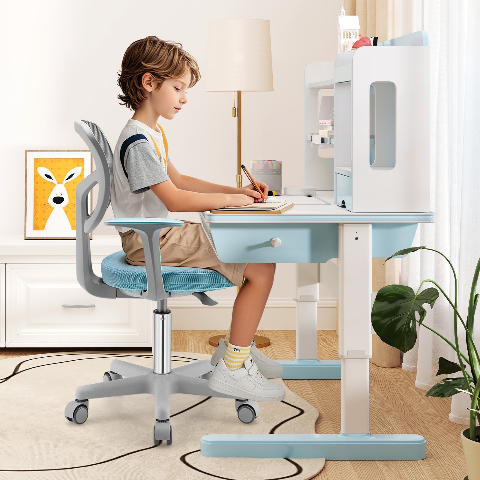 Adjustable Desk Chair with Auto Brake Casters for Kids, Blue Kids Chairs & Seating at Gallery Canada