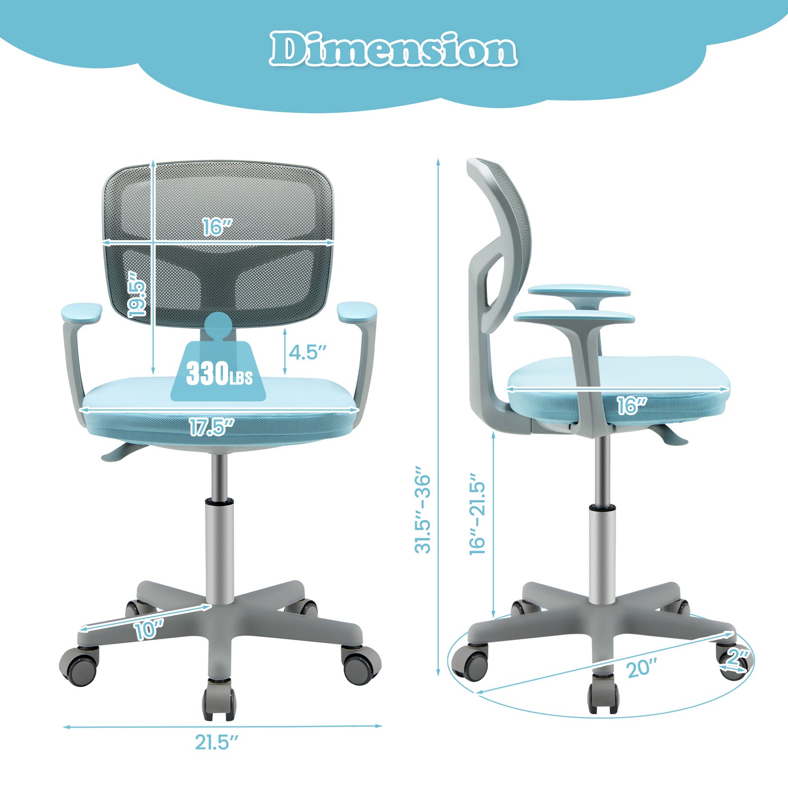 Adjustable Desk Chair with Auto Brake Casters for Kids, Blue Kids Chairs & Seating at Gallery Canada