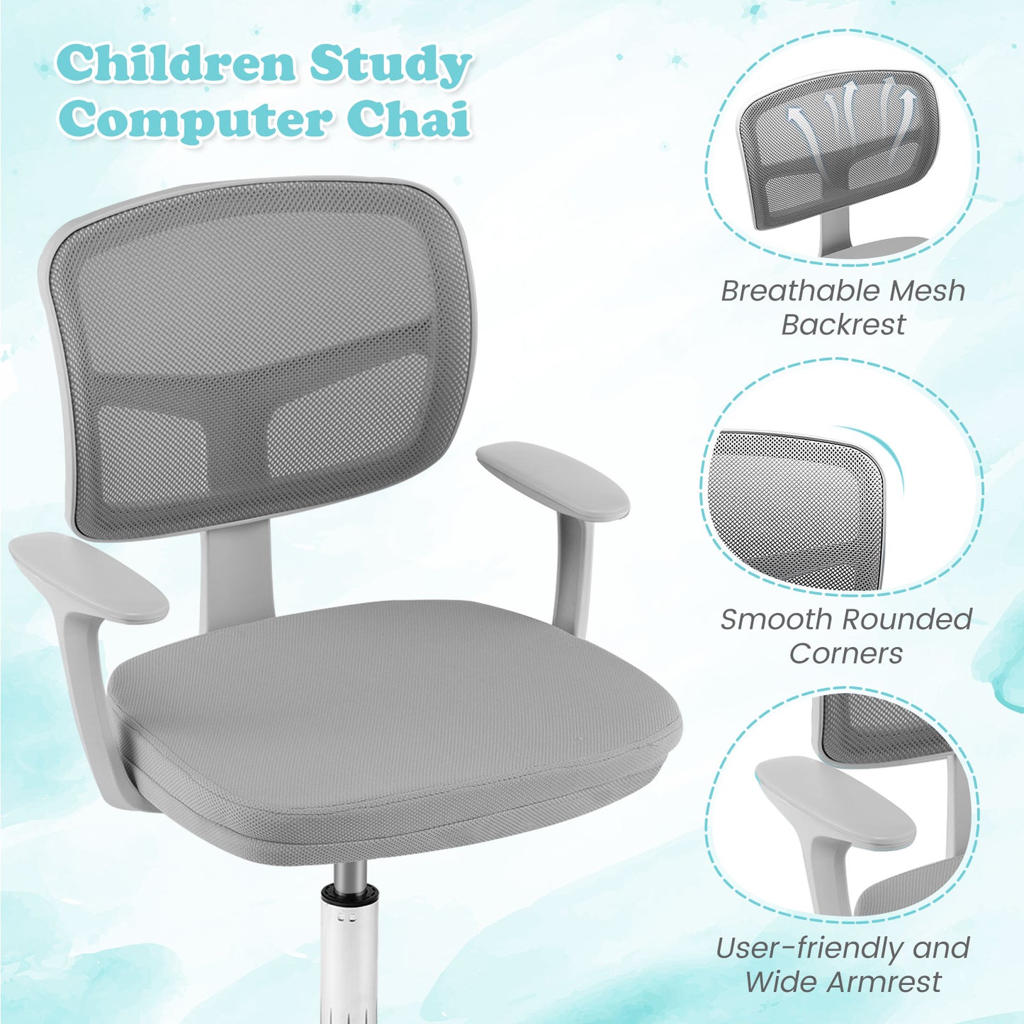 Adjustable Desk Chair with 5 Rolling Casters for Kids, Gray Kids Chairs & Seating at Gallery Canada