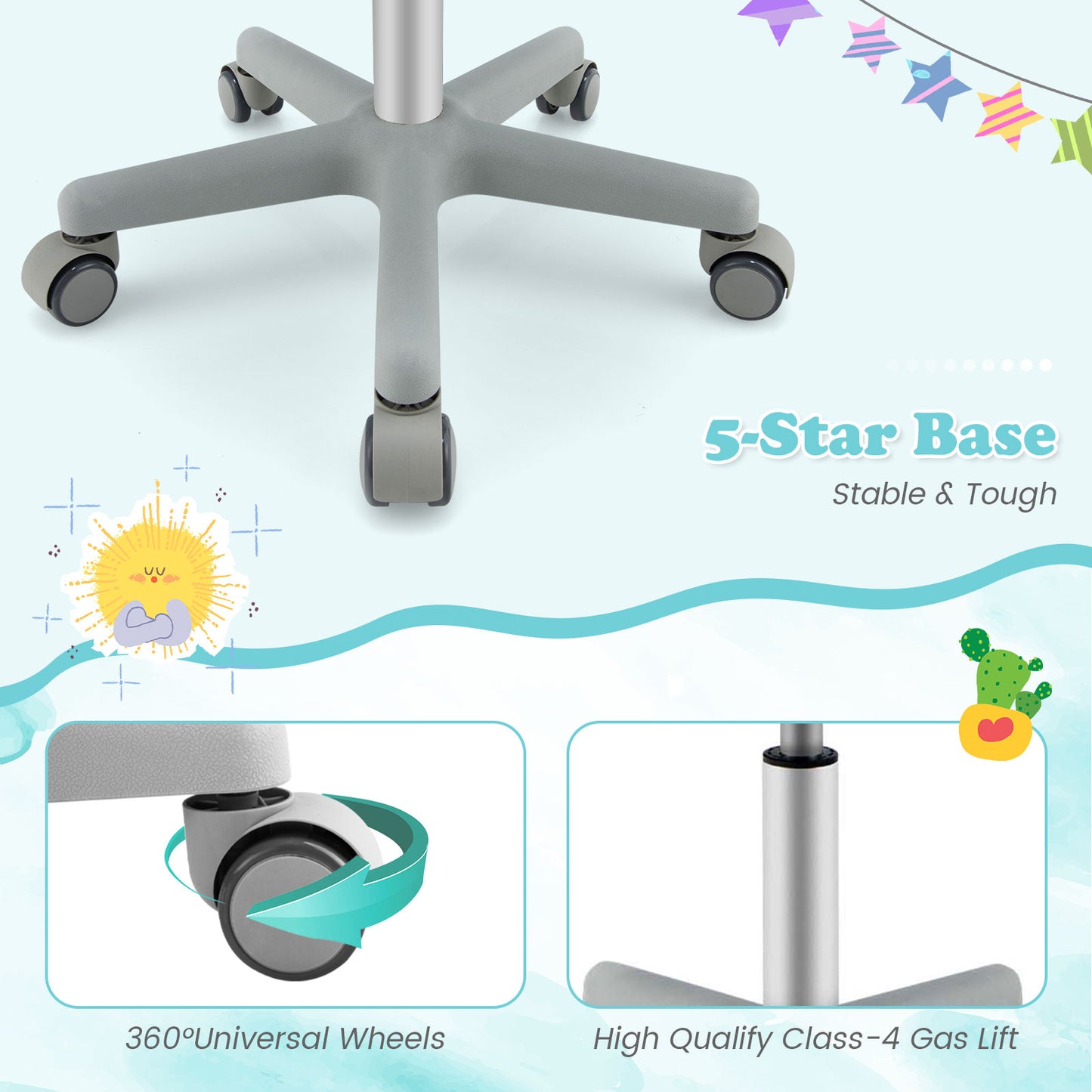 Adjustable Desk Chair with 5 Rolling Casters for Kids, Gray Kids Chairs & Seating at Gallery Canada