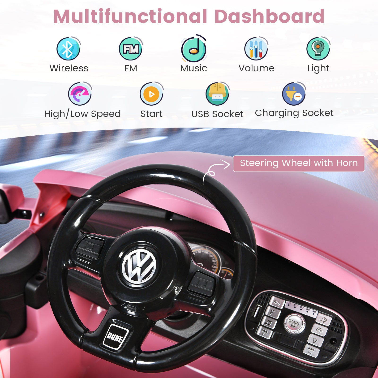 Volkswagen Beetle Kids Electric Ride On Car with Remote Control, Pink Powered Ride On Toys at Gallery Canada