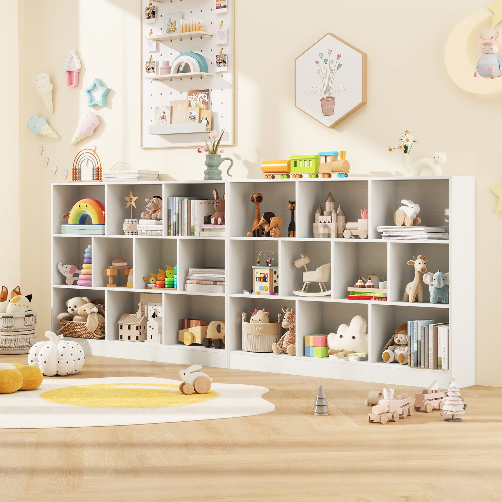 41 inches Wooden Toy Storage Organizer with 10 Cubes for Classroom Daycare Nursery Kindergarten, White Kids Storage at Gallery Canada