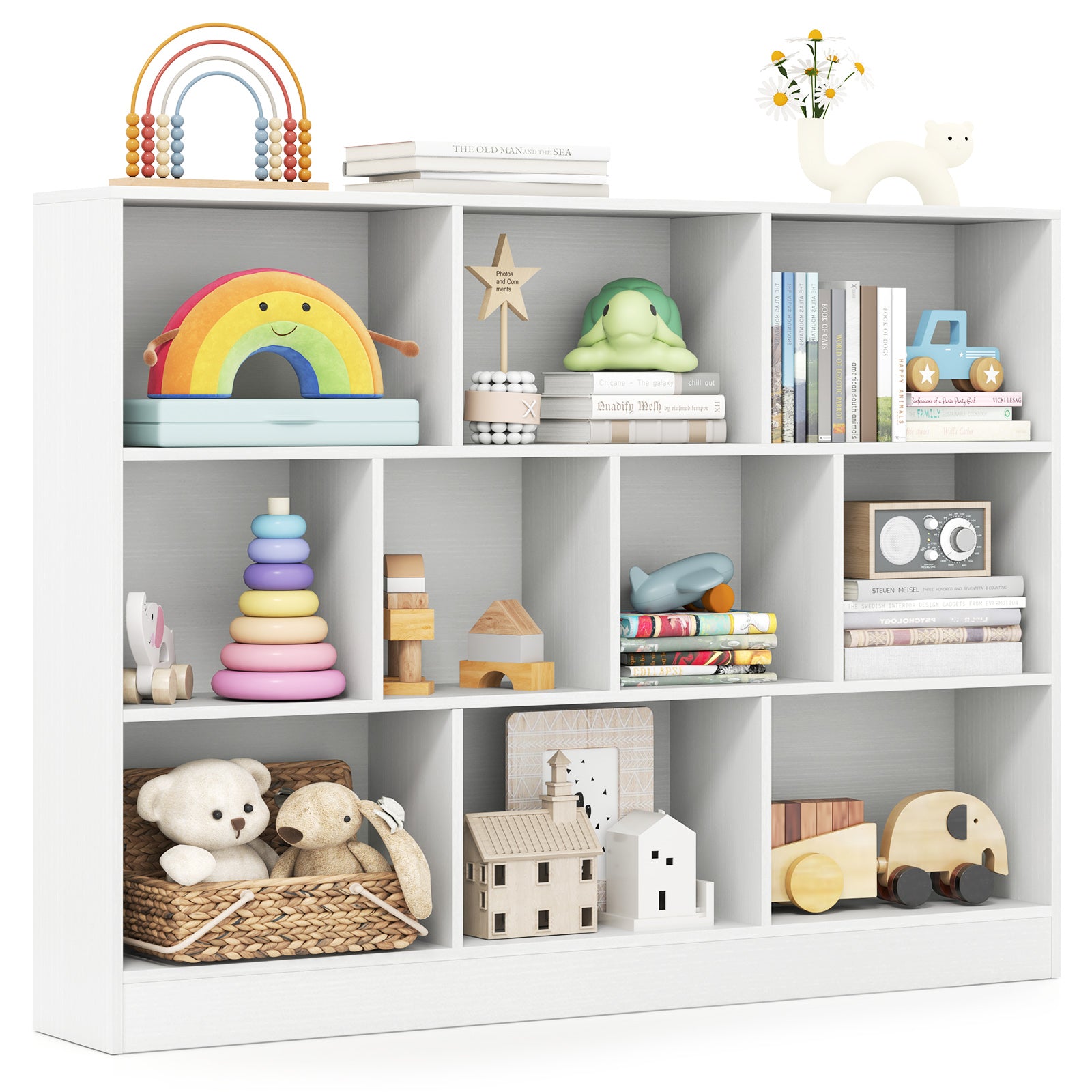 41 inches Wooden Toy Storage Organizer with 10 Cubes for Classroom Daycare Nursery Kindergarten, White Kids Storage at Gallery Canada
