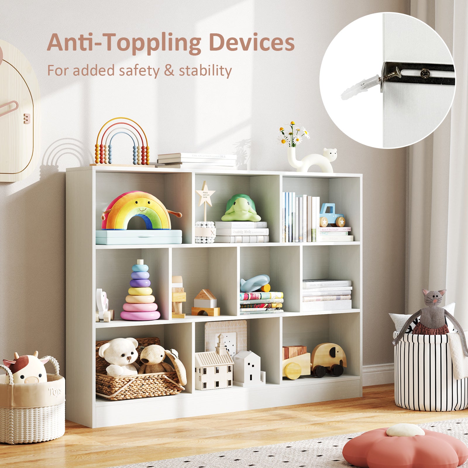 41 inches Wooden Toy Storage Organizer with 10 Cubes for Classroom Daycare Nursery Kindergarten, White Kids Storage at Gallery Canada