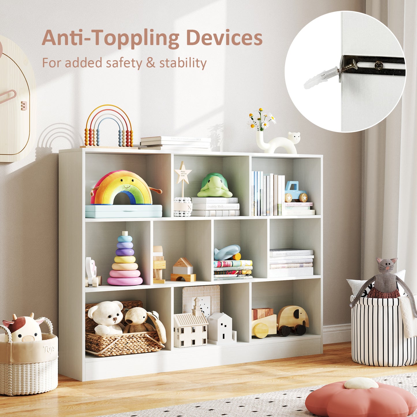 41 inches Wooden Toy Storage Organizer with 10 Cubes for Classroom Daycare Nursery Kindergarten, White Kids Storage at Gallery Canada