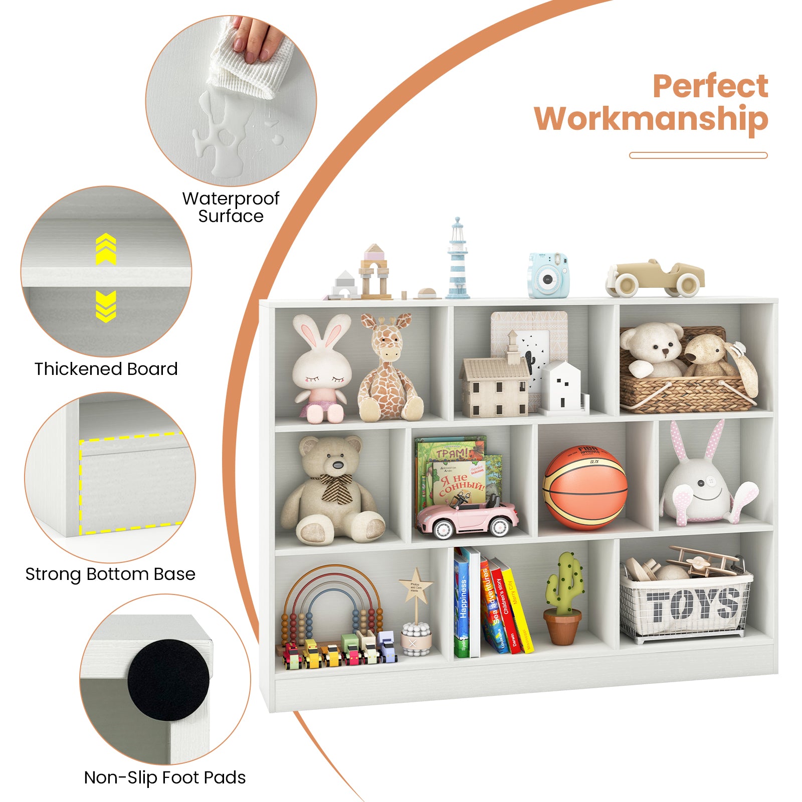 41 inches Wooden Toy Storage Organizer with 10 Cubes for Classroom Daycare Nursery Kindergarten, White Kids Storage at Gallery Canada