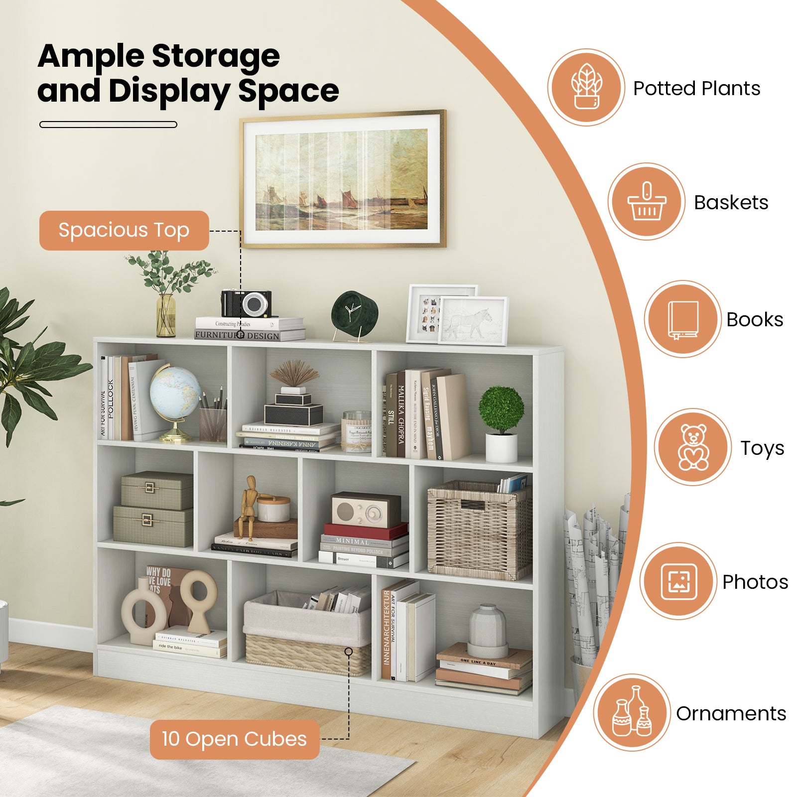 41 inches Wooden Toy Storage Organizer with 10 Cubes for Classroom Daycare Nursery Kindergarten, White Kids Storage at Gallery Canada