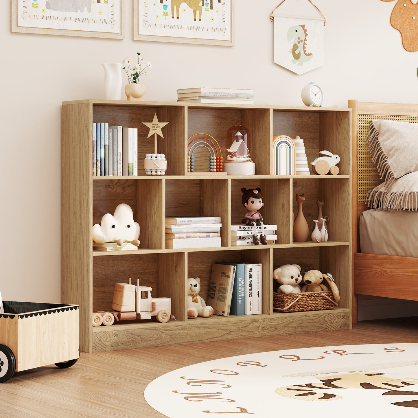 41 inches Wooden Toy Storage Organizer with 10 Cubes for Classroom Daycare Nursery Kindergarten, Natural Kids Storage at Gallery Canada