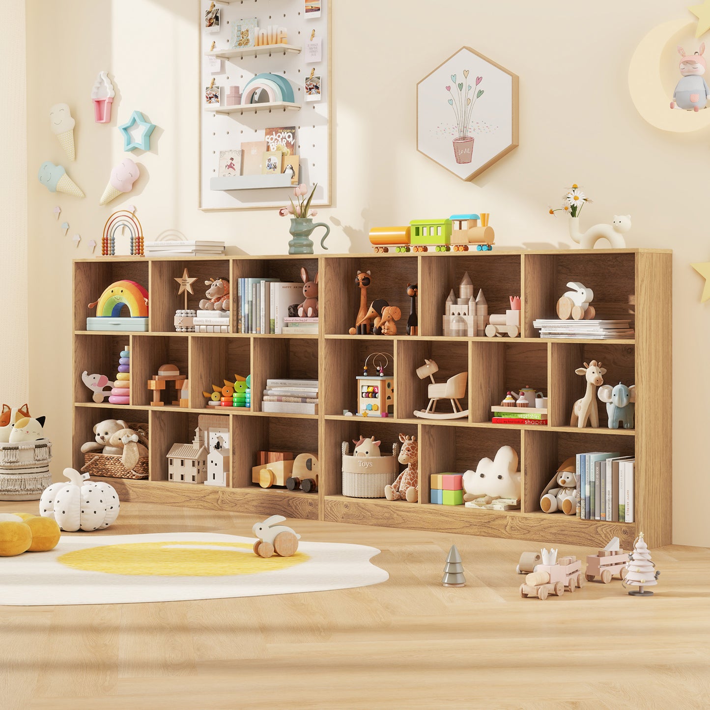 41 inches Wooden Toy Storage Organizer with 10 Cubes for Classroom Daycare Nursery Kindergarten, Natural Kids Storage at Gallery Canada