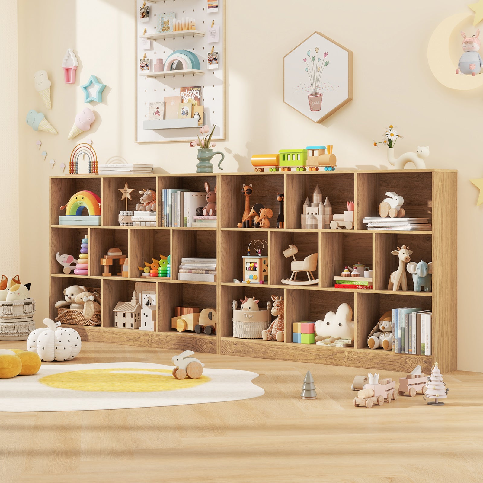 41 inches Wooden Toy Storage Organizer with 10 Cubes for Classroom Daycare Nursery Kindergarten, Natural Kids Storage at Gallery Canada