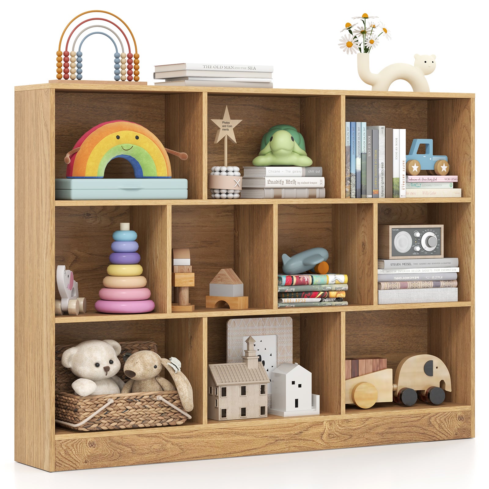 41 inches Wooden Toy Storage Organizer with 10 Cubes for Classroom Daycare Nursery Kindergarten, Natural Kids Storage at Gallery Canada