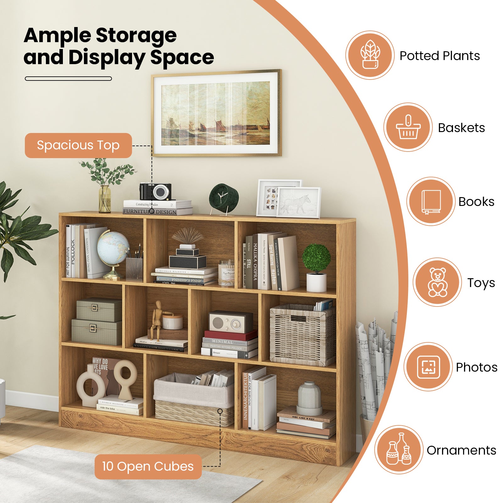 41 inches Wooden Toy Storage Organizer with 10 Cubes for Classroom Daycare Nursery Kindergarten, Natural Kids Storage at Gallery Canada