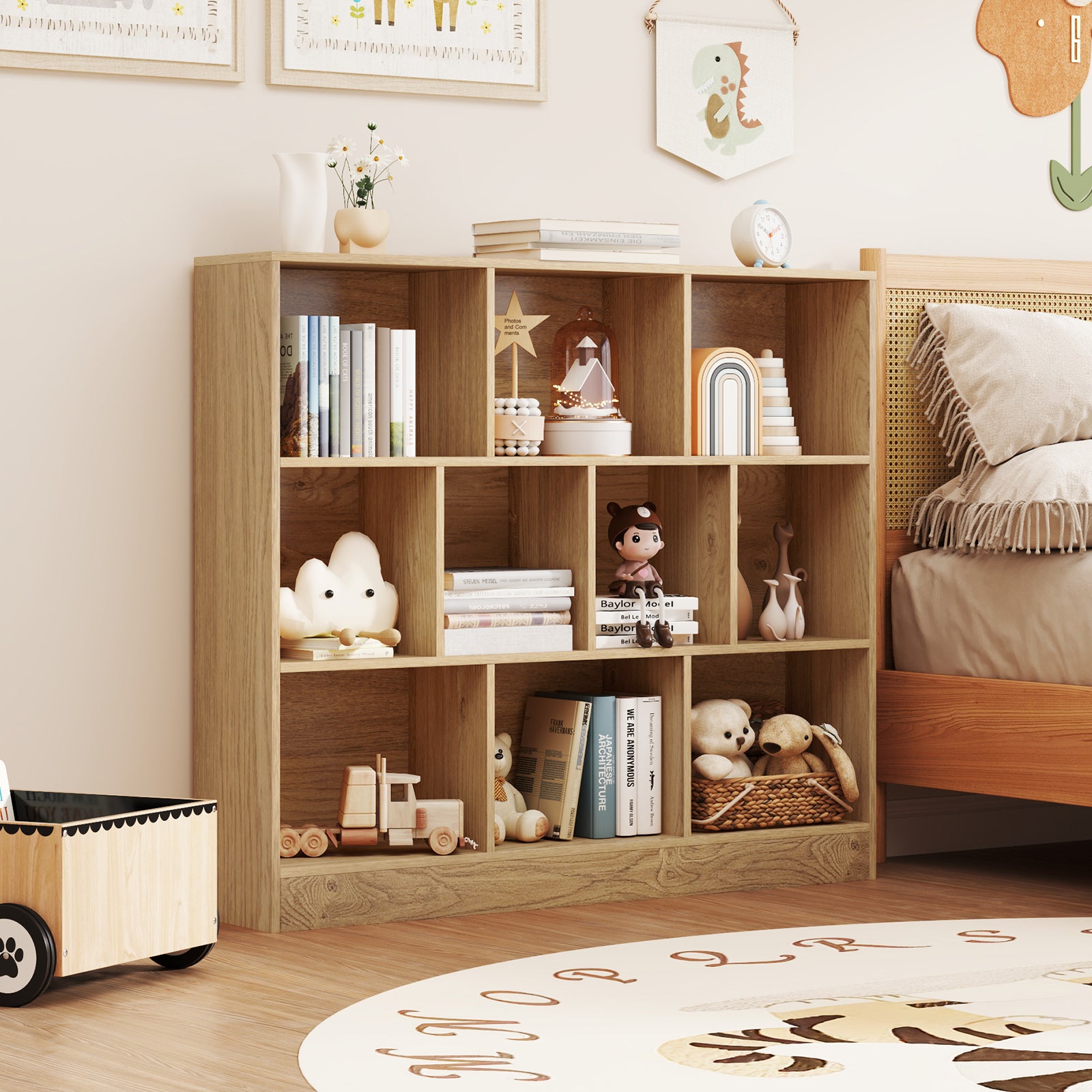 41 inches Wooden Toy Storage Organizer with 10 Cubes for Kids, Natural Kids Storage at Gallery Canada