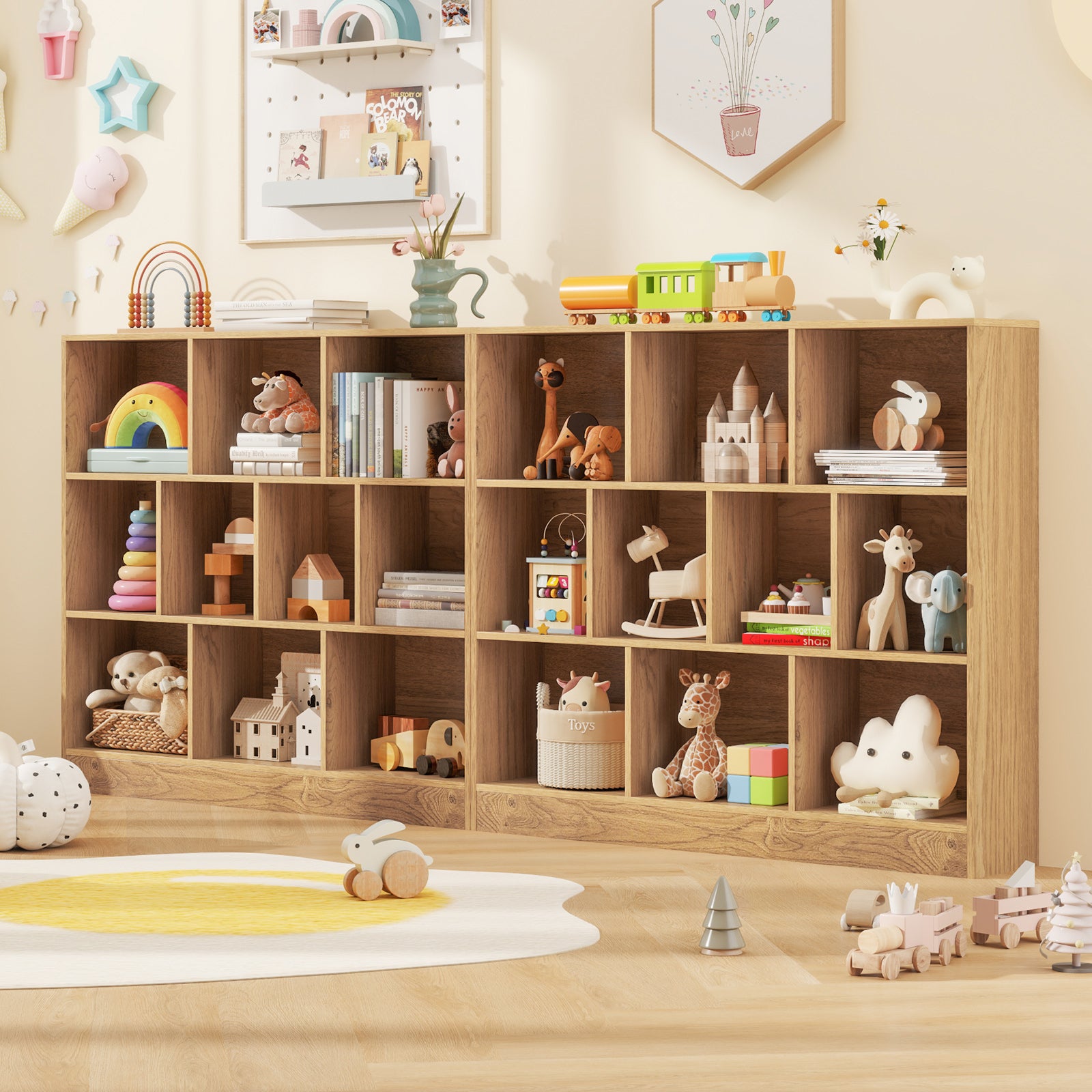 41 inches Wooden Toy Storage Organizer with 10 Cubes for Kids, Natural Kids Storage at Gallery Canada