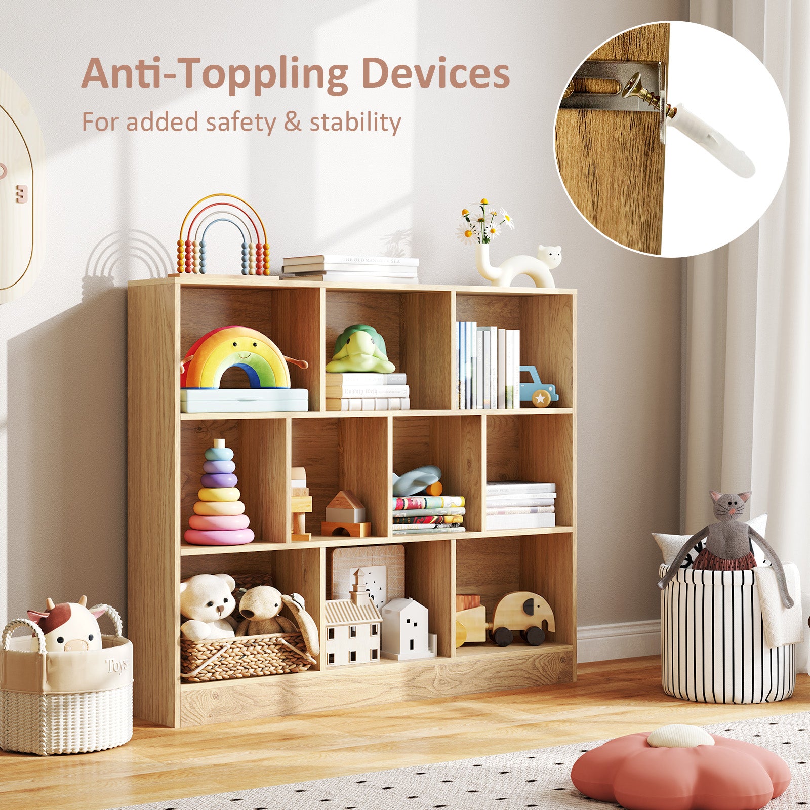 41 inches Wooden Toy Storage Organizer with 10 Cubes for Kids, Natural Kids Storage at Gallery Canada