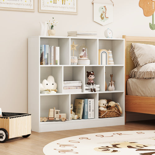 41 inches Wooden Toy Storage Organizer with 10 Cubes for Kids, White