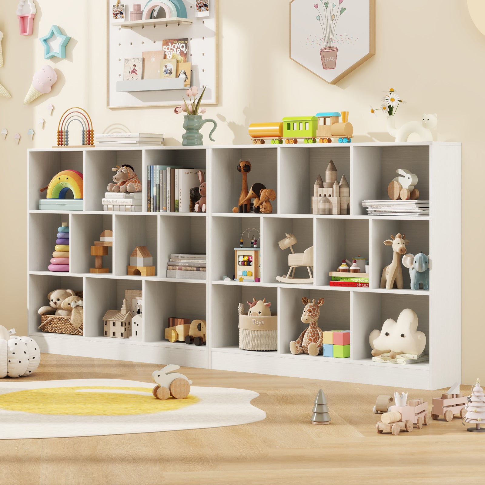 41 inches Wooden Toy Storage Organizer with 10 Cubes for Kids, White Kids Storage at Gallery Canada