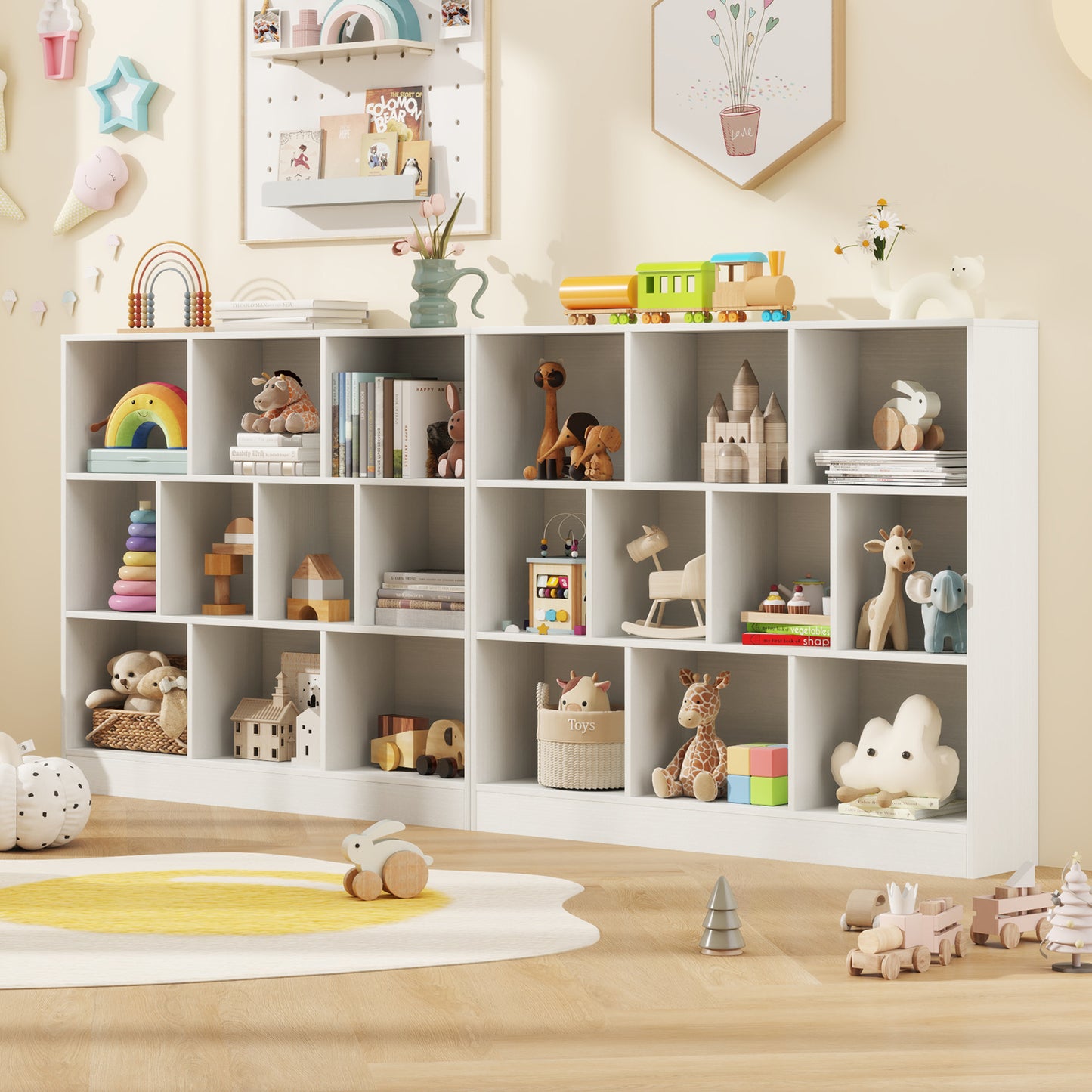 41 inches Wooden Toy Storage Organizer with 10 Cubes for Kids, White Kids Storage at Gallery Canada