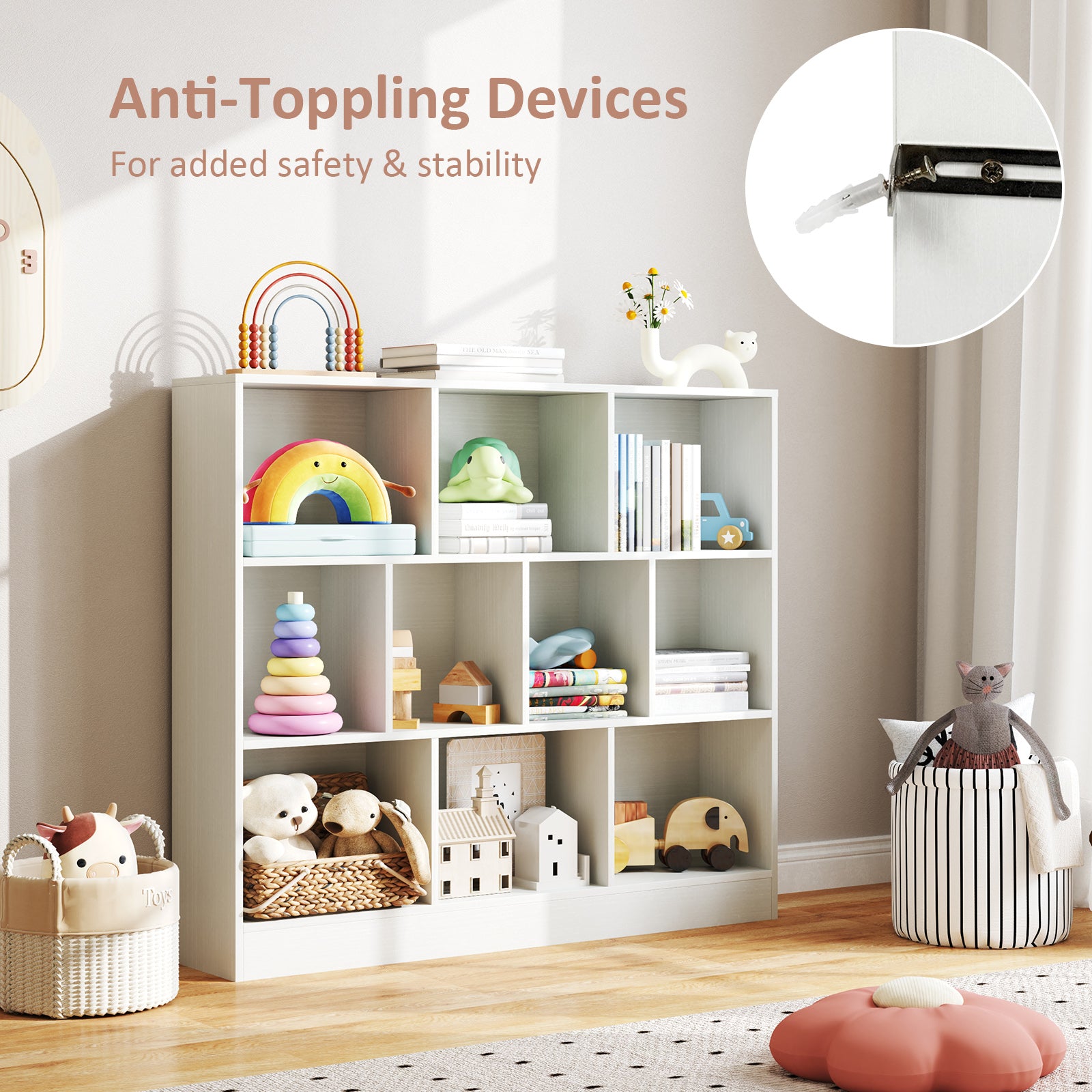 41 inches Wooden Toy Storage Organizer with 10 Cubes for Kids, White Kids Storage at Gallery Canada