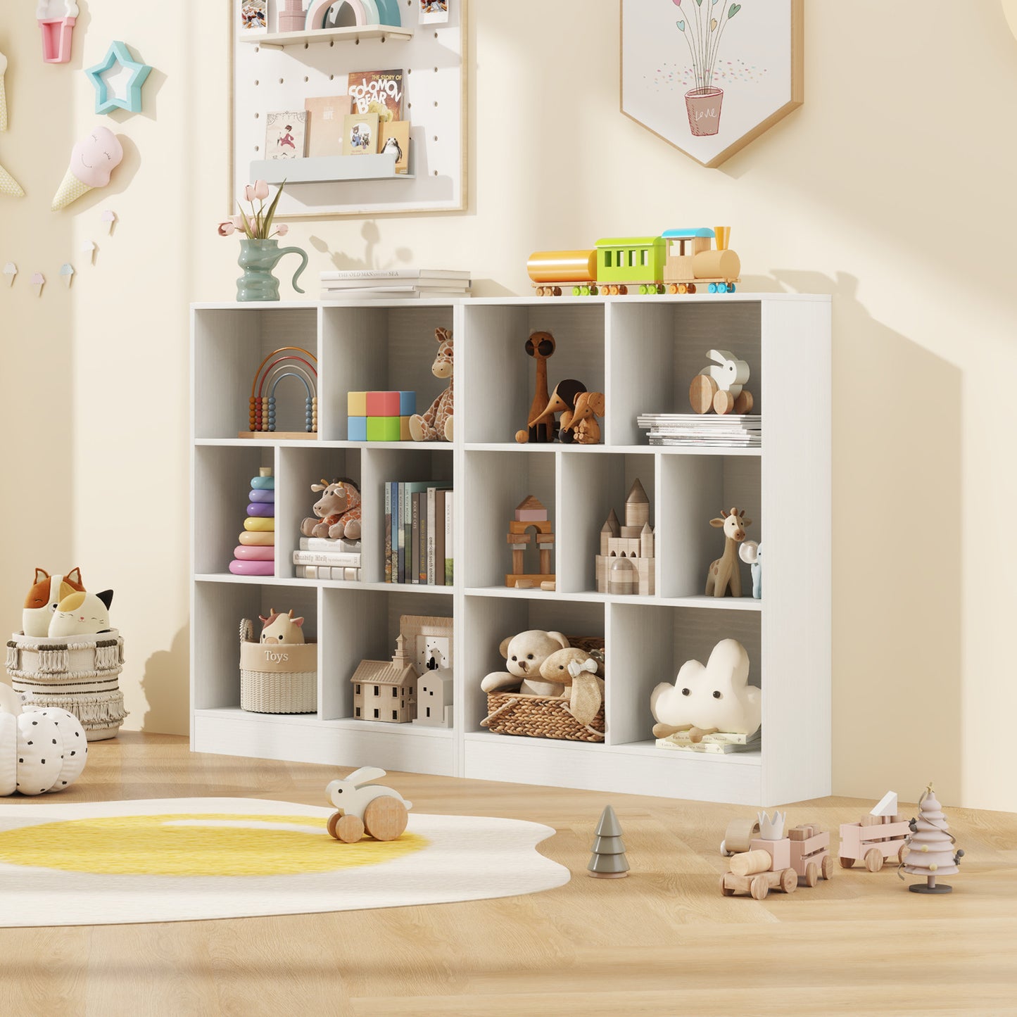 7-Section Freestanding Bookshelf for Kids Room Classroom Daycare Nursery, White Kids Storage at Gallery Canada