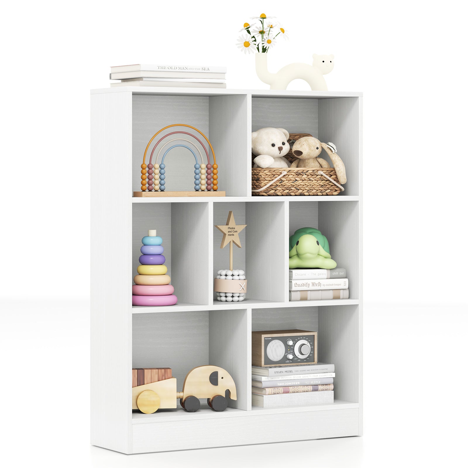 7-Section Freestanding Bookshelf for Kids Room Classroom Daycare Nursery, White Kids Storage at Gallery Canada