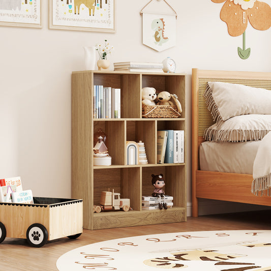 7-Section Freestanding Bookshelf for Kids Room Classroom Daycare Nursery, Natural Kids Storage Natural at Gallery Canada