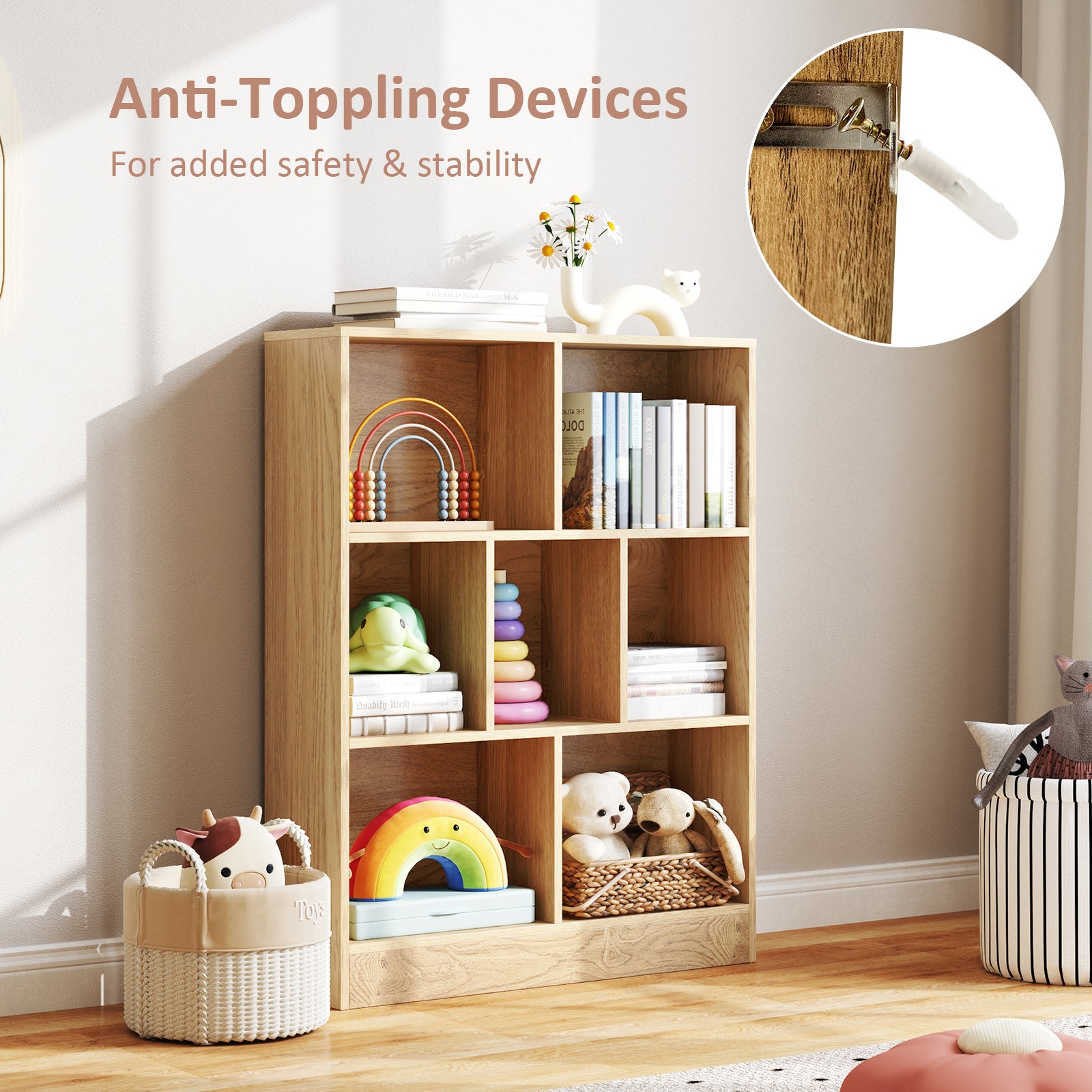 7-Section Freestanding Bookshelf, Natural Kids Storage at Gallery Canada
