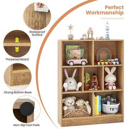 7-Section Freestanding Bookshelf for Kids Room Classroom Daycare Nursery, Natural Kids Storage at Gallery Canada
