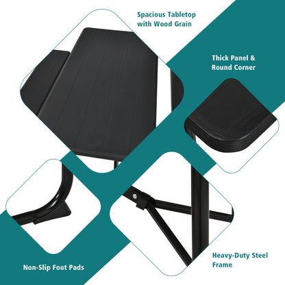 Indoor and Outdoor Folding Picnic Table Bench Set with Wood-like Texture, Black Picnic Tables at Gallery Canada
