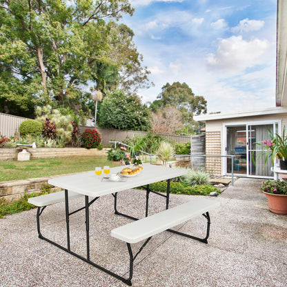 Indoor and Outdoor Folding Picnic Table Bench Set with Wood-like Texture, White Picnic Tables at Gallery Canada
