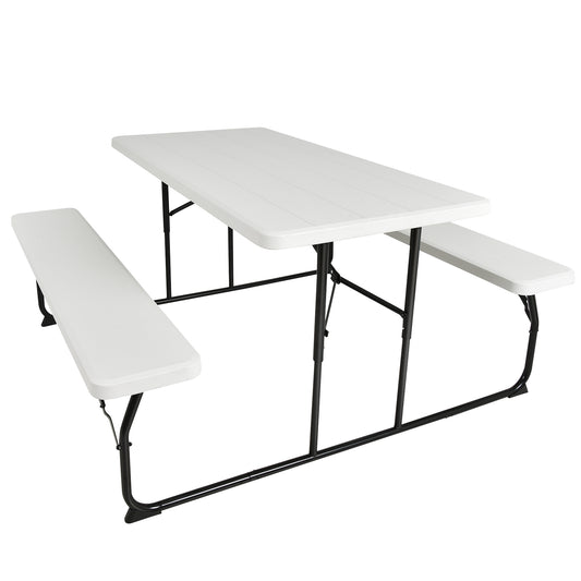 Folding Picnic Table Bench Set, Wood-Like Texture, White Picnic Tables White at Gallery Canada