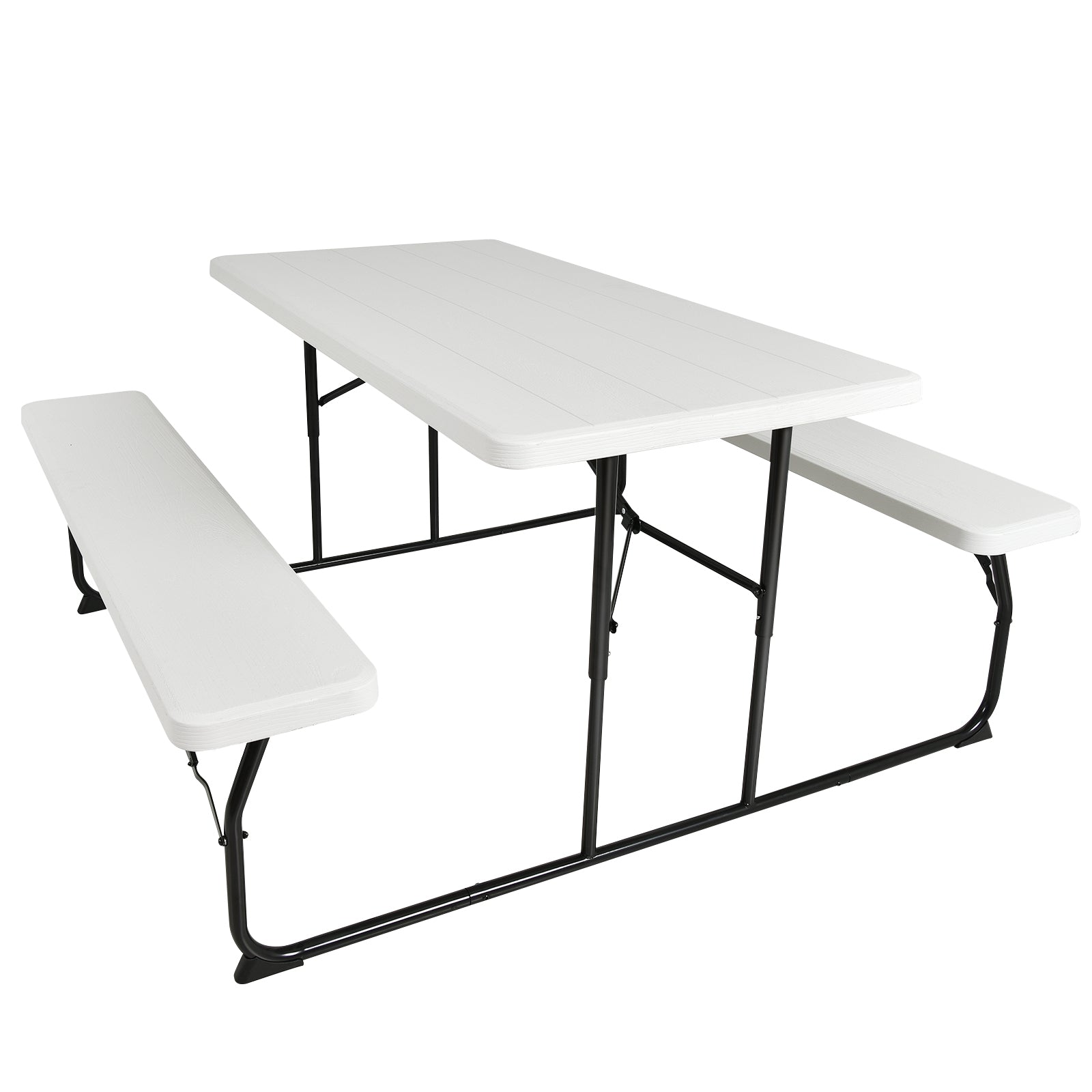Folding Picnic Table Bench Set, Wood-Like Texture, White Picnic Tables White at Gallery Canada