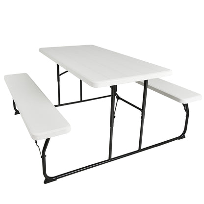 Indoor and Outdoor Folding Picnic Table Bench Set with Wood-like Texture, White Picnic Tables at Gallery Canada