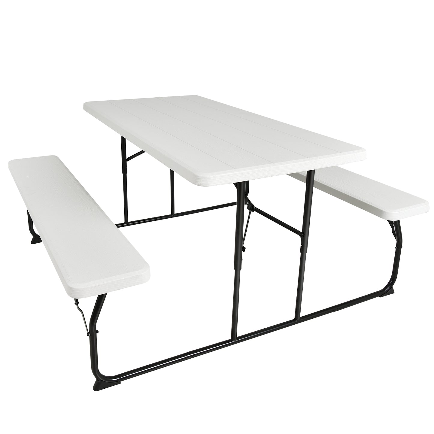 Folding Picnic Table Bench Set, Wood-Like Texture, White