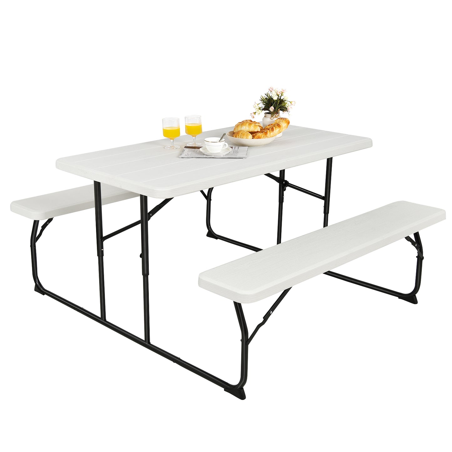 Indoor and Outdoor Folding Picnic Table Bench Set with Wood-like Texture, White Picnic Tables at Gallery Canada