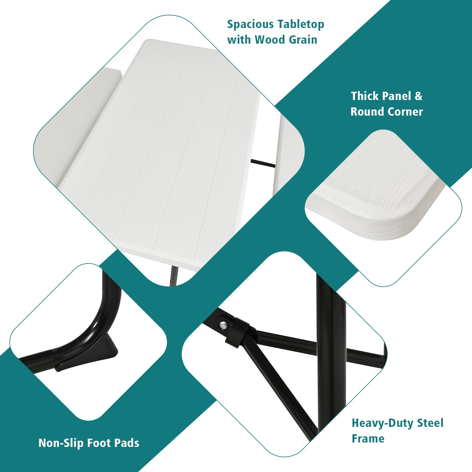 Indoor and Outdoor Folding Picnic Table Bench Set with Wood-like Texture, White Picnic Tables at Gallery Canada