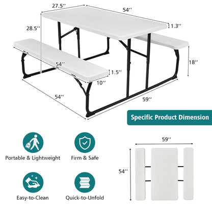 Indoor and Outdoor Folding Picnic Table Bench Set with Wood-like Texture, White Picnic Tables at Gallery Canada