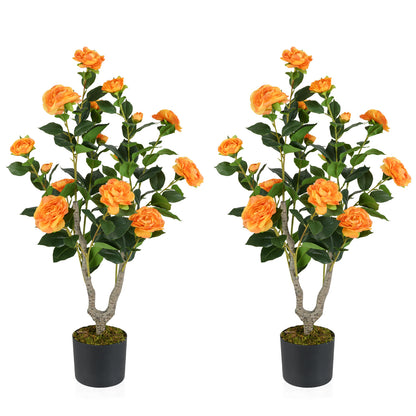 Artificial Camellia Tree, 36 Inch, Blooming Flower, 2 Pack, Orange Faux Plants at Gallery Canada