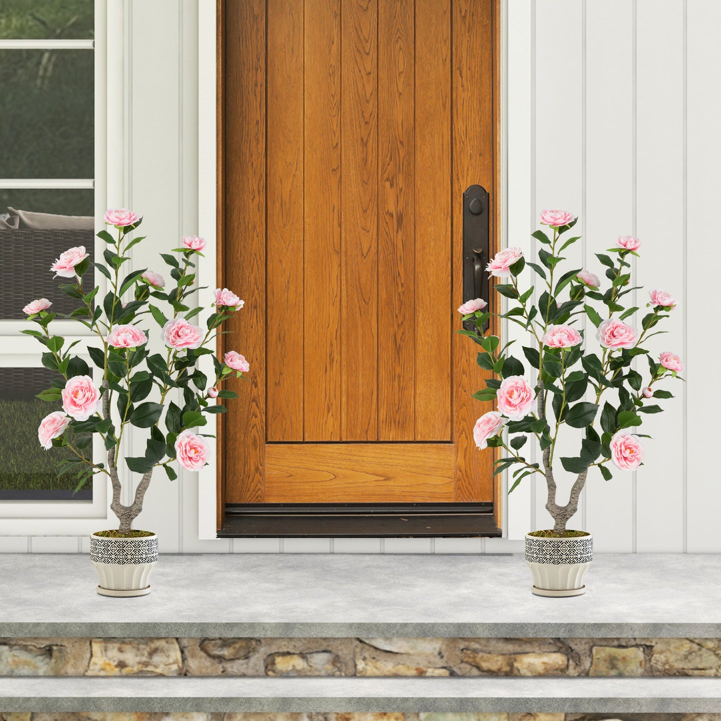 36 Inch Artificial Camellia Tree with Blooming Flower 2 Pack, Pink Faux Plants at Gallery Canada