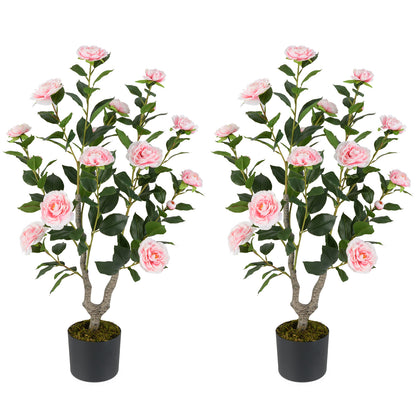 36 Inch Artificial Camellia Tree with Blooming Flower 2 Pack, Pink Faux Plants at Gallery Canada