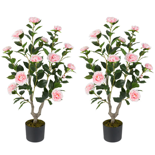 36 Inch Artificial Camellia Tree, 2 Pack, Pink