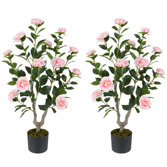 36 Inch Artificial Camellia Tree, 2 Pack, Pink