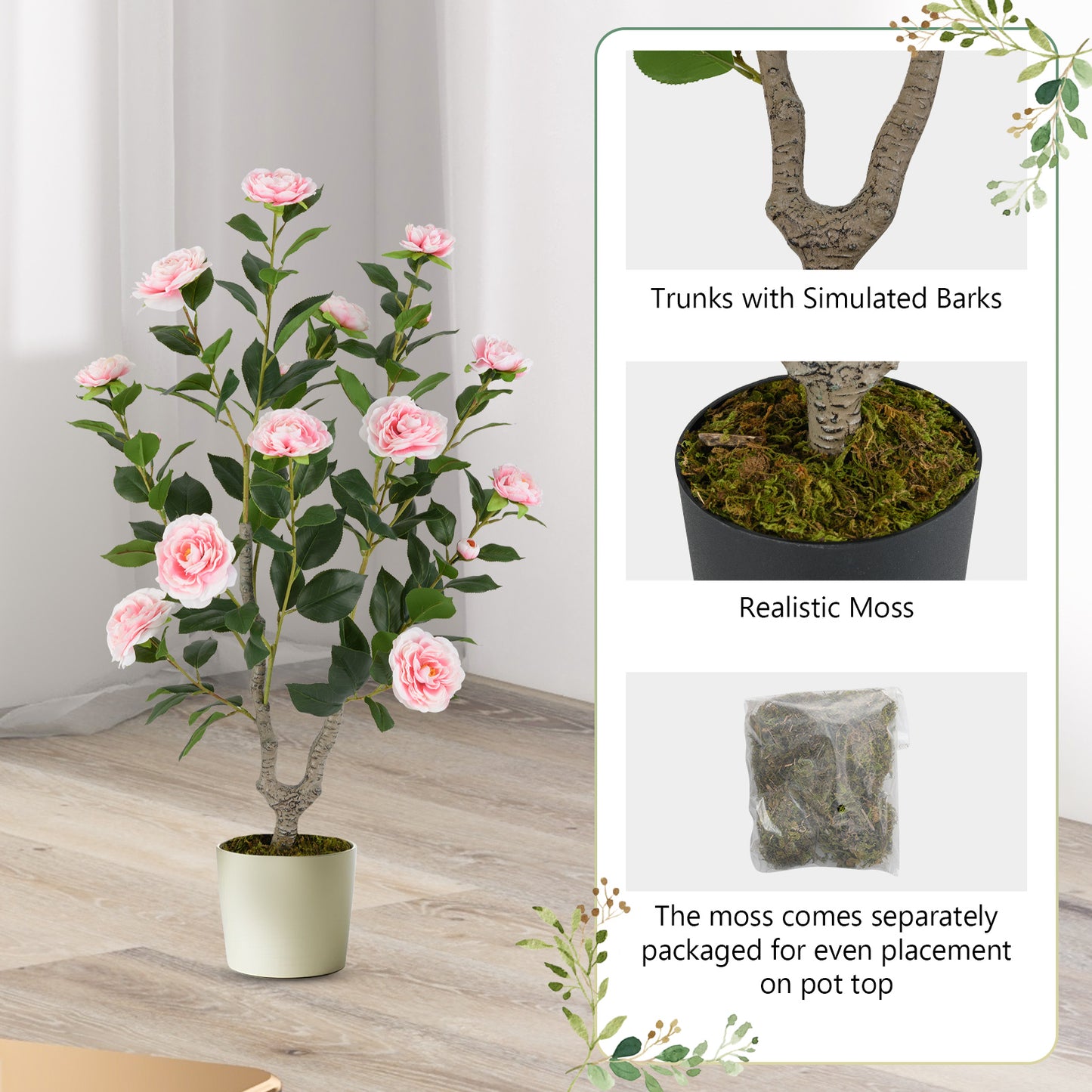36 Inch Artificial Camellia Tree with Blooming Flower 2 Pack, Pink Faux Plants at Gallery Canada