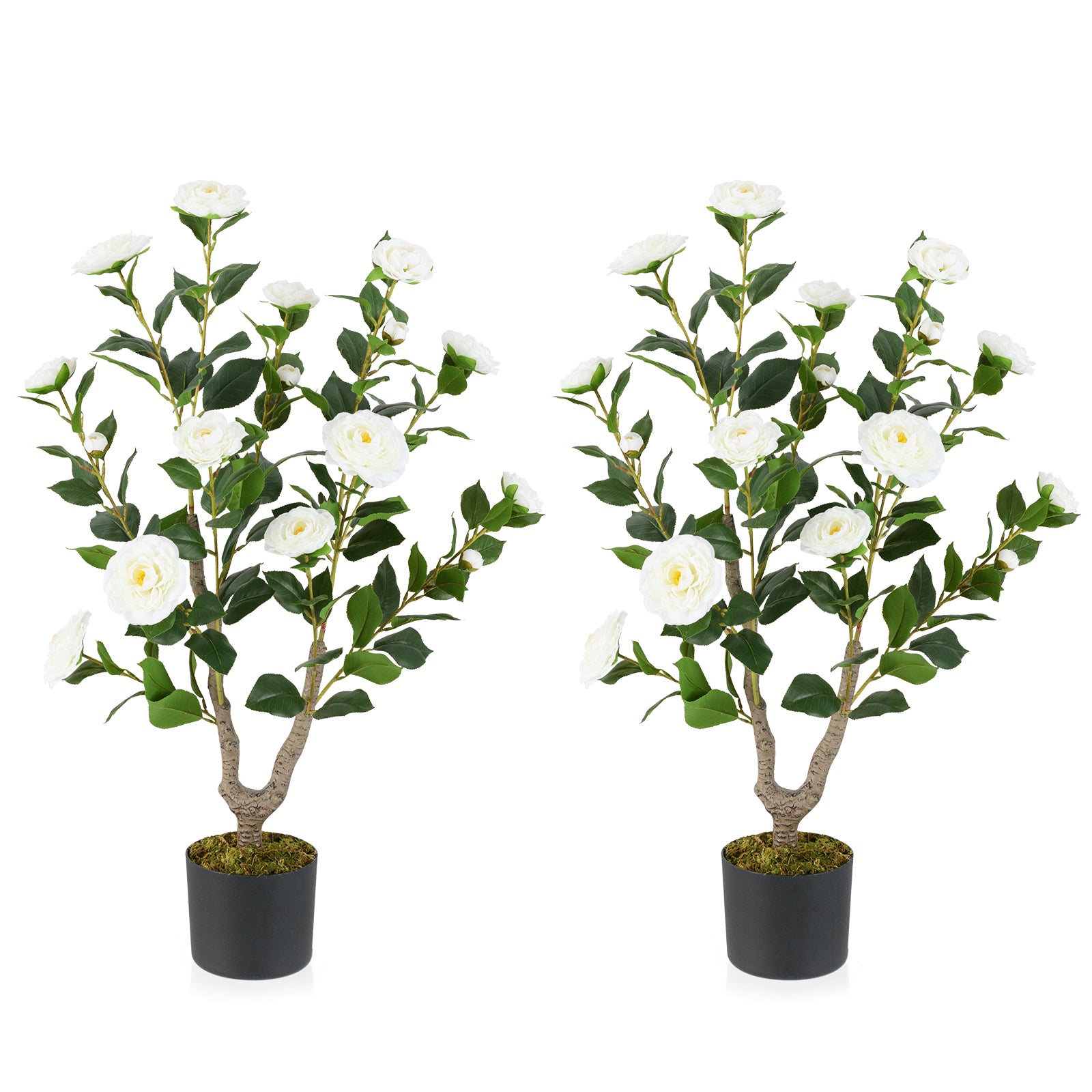 36 Inch Artificial Camellia Tree, 2 Pack, White Faux Plants White at Gallery Canada
