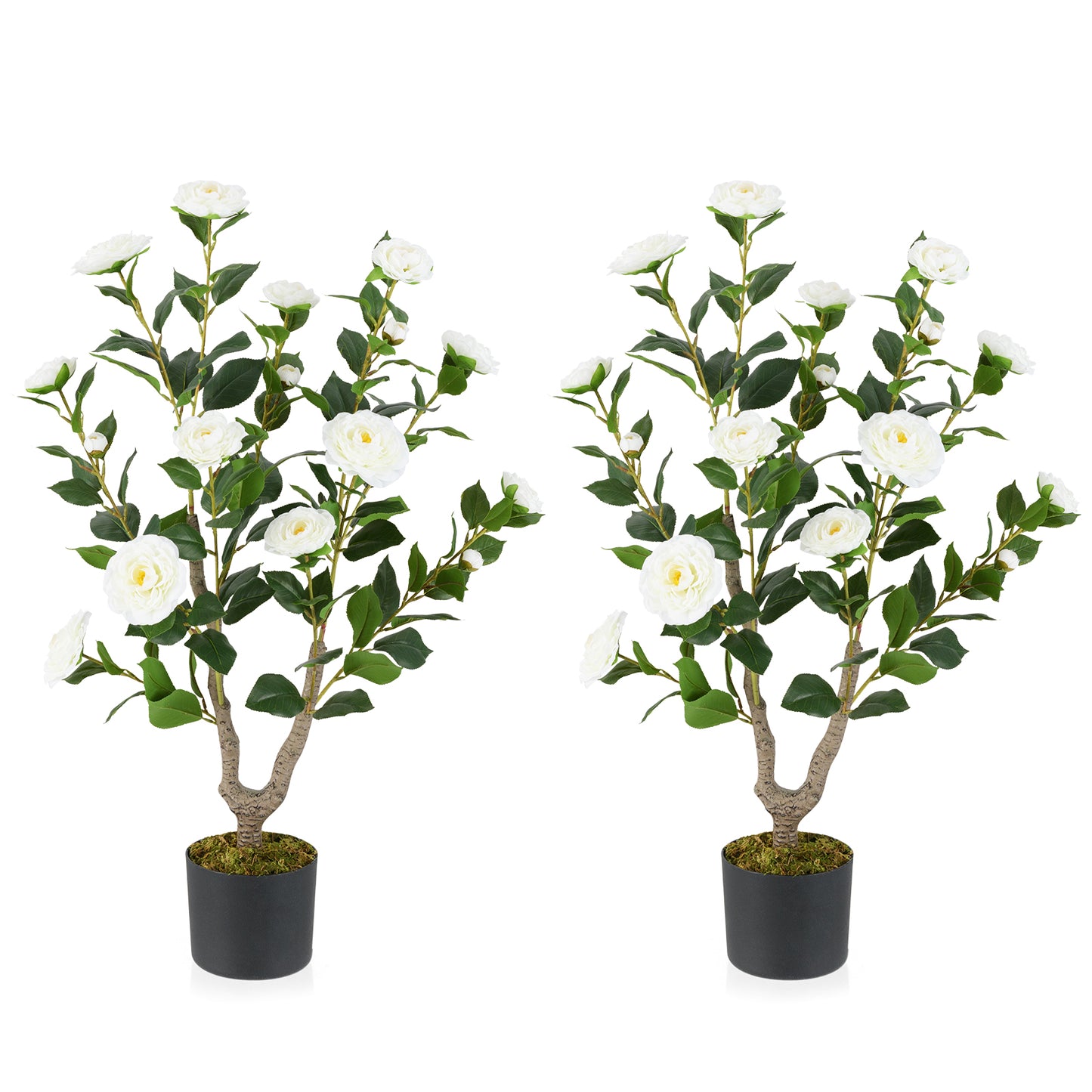 36 Inch Artificial Camellia Tree, 2 Pack, White Faux Plants White at Gallery Canada