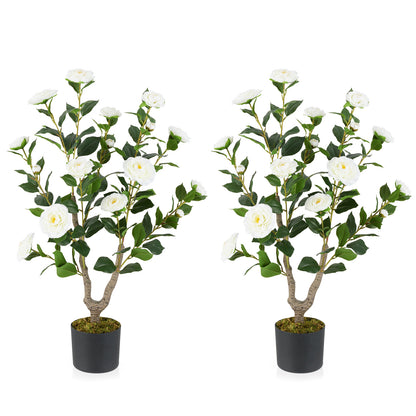 36 Inch Artificial Camellia Tree, 2 Pack, White Faux Plants White at Gallery Canada