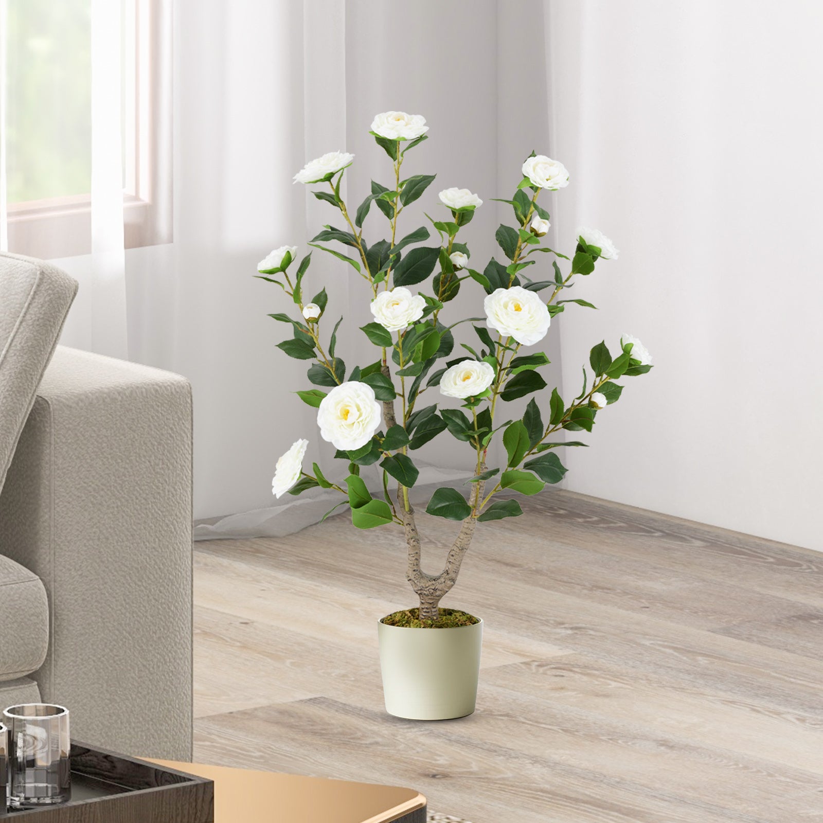 36 Inch Artificial Camellia Tree with Blooming Flower 2 Pack, White Faux Plants at Gallery Canada