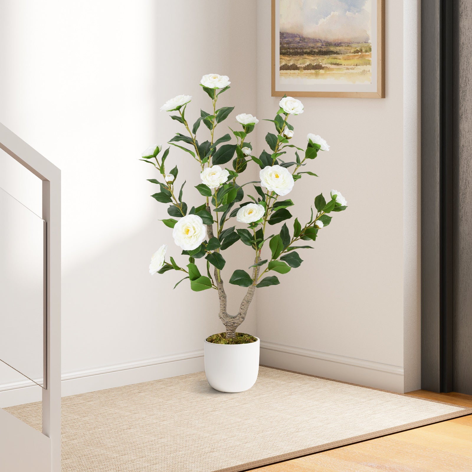 36 Inch Artificial Camellia Tree with Blooming Flower 2 Pack, White Faux Plants at Gallery Canada