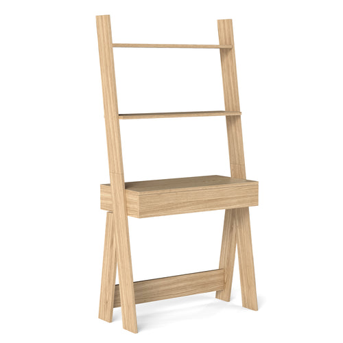 Ladder Shelf Desk, Bookcase With Countertop, Drawer, 2 Shelves, Natural
